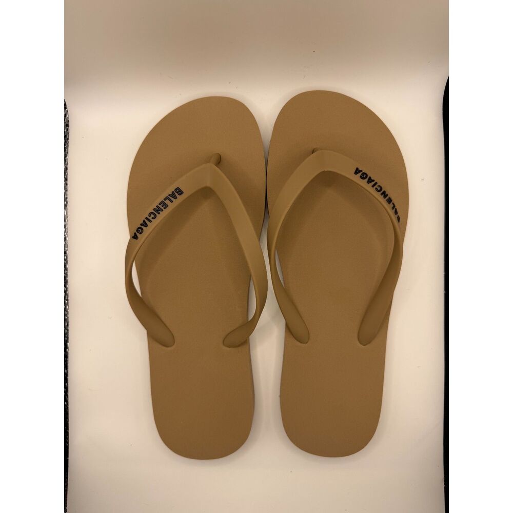 Balenciaga Rubber Logo Flip Flops Brown - Picture 3 of 3